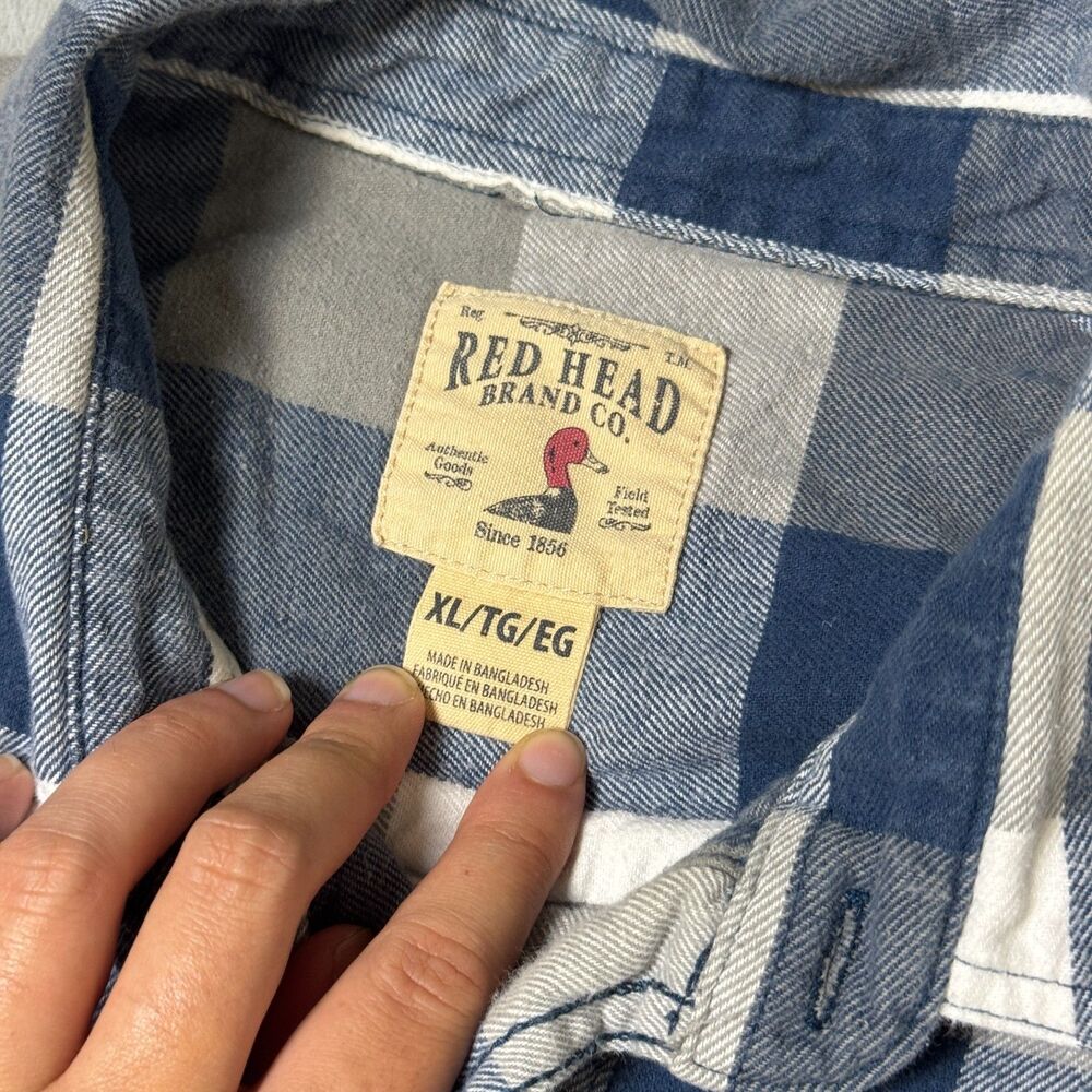 Red‎ Head Brand Co Men's XL Blue Grey Buffalo Plaid Flannel Shirt Cotton - Picture 2 of 10